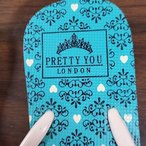NEW NWT Pretty You London Tessa Flower Flip Flops Thongs XL 9½ - 10½‎ Aqua Blue - Picture 3 of 9